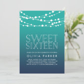 Ocean Blue String Lights Sweet Sixteen Uitnodiging (Staand voorkant)