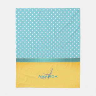 Ocean Blue, Sunny Beach, Silver Hearts Monogram Fleece Deken