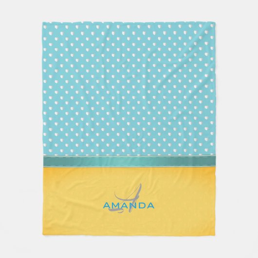 Ocean Blue, Sunny Beach, Silver Hearts Monogram Fleece Deken (Voorkant)
