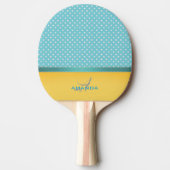 Ocean Blue, Sunny Beach, Silver Hearts Monogram Tafeltennisbatje (Voorkant)
