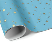 Ocean Blue Tiny Golden Stars Verpakkingspapier Cadeaupapier (Rol Hoek)