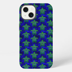 Ocean Blue Tribal Green Sea Turtles iPhone 13 Hoesje
