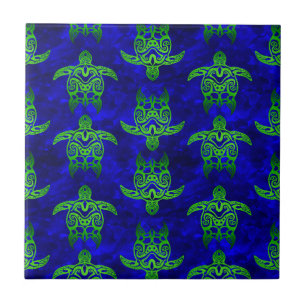 Ocean Blue Tribal Green Sea Turtles Tegeltje