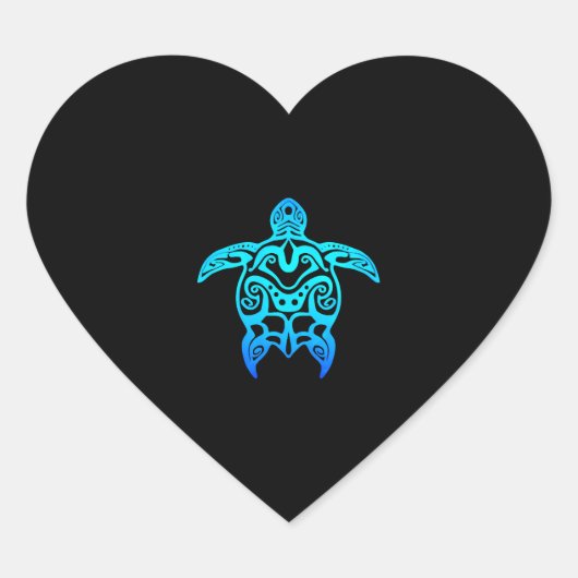 Ocean Blue Tribal Hawaiian Zee Turtle Hart Sticker (Voorkant)