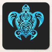 Ocean Blue Tribal Hawaiian Zee Turtle Kartonnen Onderzetters (Voorkant)