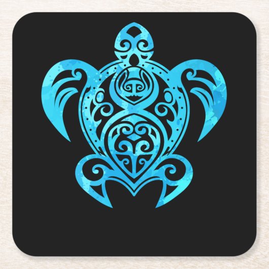 Ocean Blue Tribal Hawaiian Zee Turtle Kartonnen Onderzetters (Voorkant)