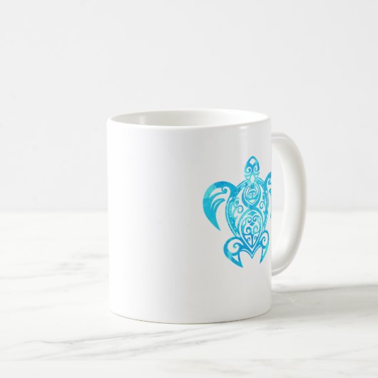 Ocean Blue Tribal Hawaiian Zee Turtle Koffiemok (Voorkant rechts)