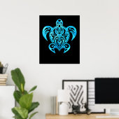 Ocean Blue Tribal Hawaiian Zee Turtle Poster (Thuiskantoor)