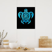 Ocean Blue Tribal Hawaiian Zee Turtle Poster (Keuken)
