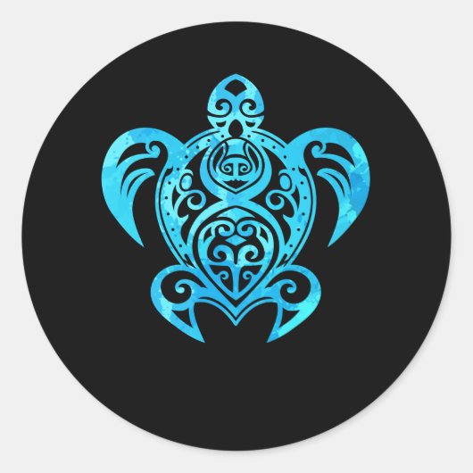 Ocean Blue Tribal Hawaiian Zee Turtle Ronde Sticker (Voorkant)