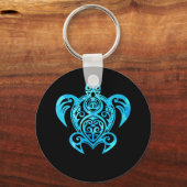 Ocean Blue Tribal Hawaiian Zee Turtle Sleutelhanger (Voorkant)