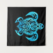 Ocean Blue Tribal Hawaiian Zee Turtle Wandkleed (Voorkant (horizontaal))