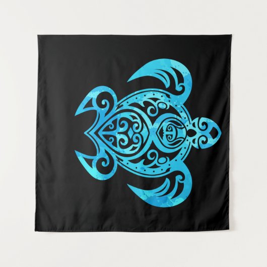 Ocean Blue Tribal Hawaiian Zee Turtle Wandkleed (Voorkant (horizontaal))