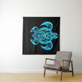 Ocean Blue Tribal Hawaiian Zee Turtle Wandkleed (In Situ (horizontaal))