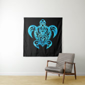 Ocean Blue Tribal Hawaiian Zee Turtle Wandkleed (In situ)