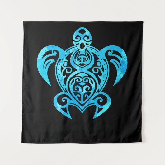 Ocean Blue Tribal Hawaiian Zee Turtle Wandkleed (Voorkant)