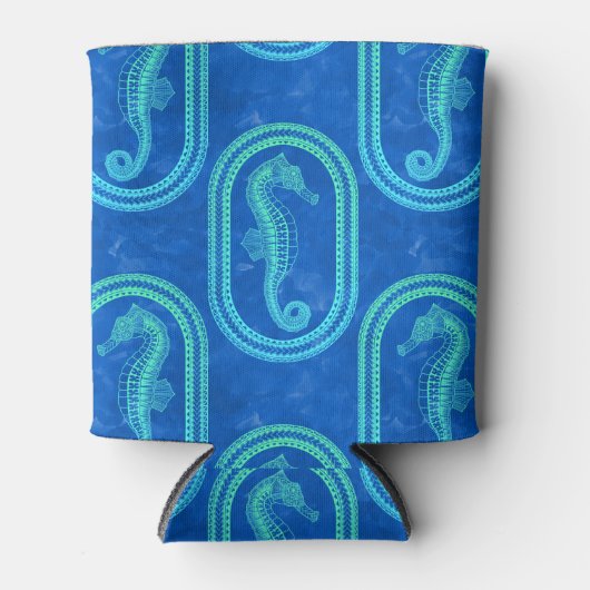 Ocean Blue Tribal Island Seahorse Blikjeskoeler (Voorkant)