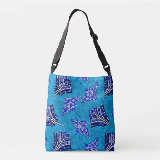 Ocean Blue Tribal Stingrays Crossbody Tas (Achterkant)