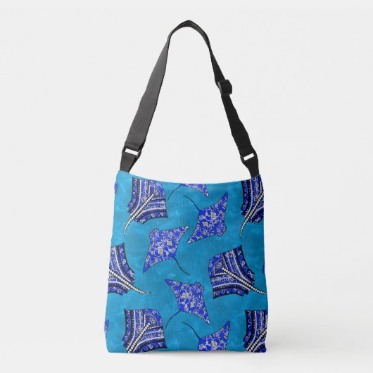 Ocean Blue Tribal Stingrays Crossbody Tas (Voorkant)