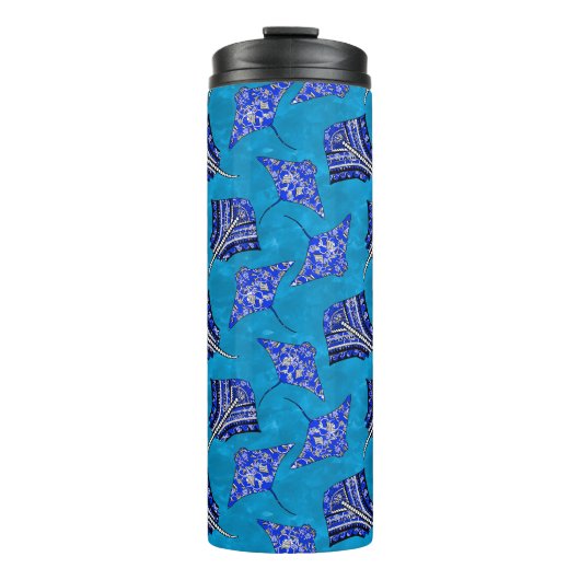 Ocean Blue Tribal Stingrays Thermosbeker (Voorkant)