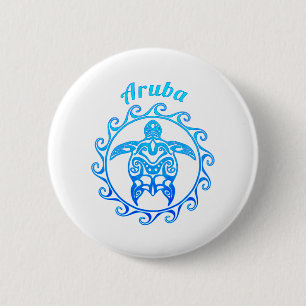 Ocean Blue Tribal Turtle Aruba Ronde Button 5,7 Cm