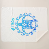 Ocean Blue Tribal Turtle Aruba Sherpa Deken (Voorkant (horizontaal))