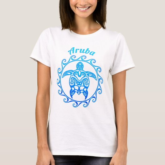 Ocean Blue Tribal Turtle Aruba T-shirt (Voorkant)