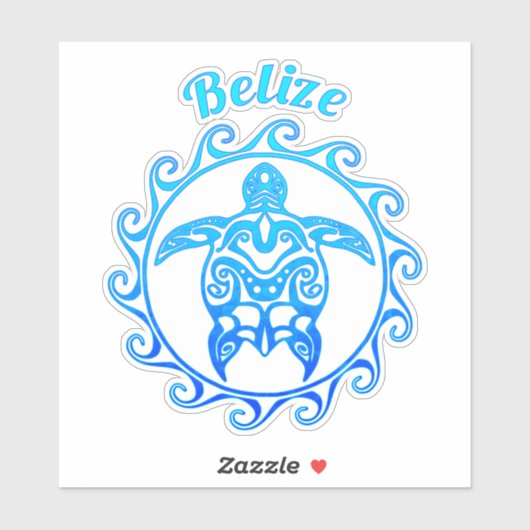 Ocean Blue Tribal Turtle Belize Sticker (Vel)