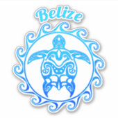 Ocean Blue Tribal Turtle Belize Sticker (Voorkant)