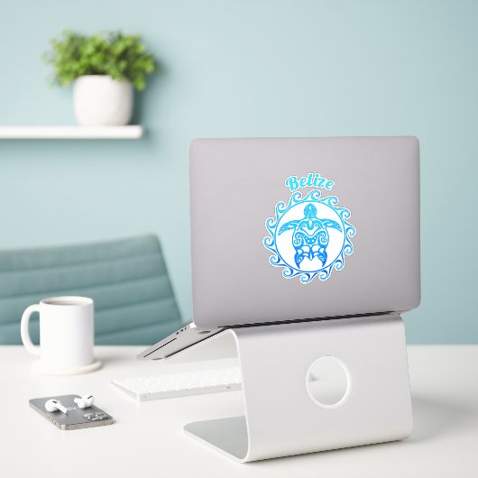 Ocean Blue Tribal Turtle Belize Sticker (Laptop op bureau)