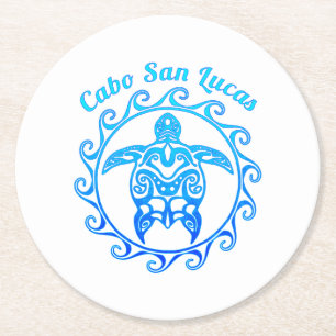 Ocean Blue Tribal Turtle Cabo San Lucas Ronde Kartonnen Onderzetter