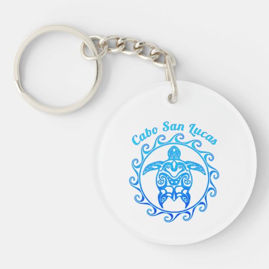 Ocean Blue Tribal Turtle Cabo San Lucas Sleutelhanger (Voorkant)