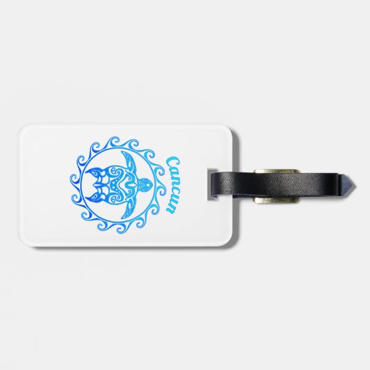 Ocean Blue Tribal Turtle Cancun Bagagelabel (Achterkant horizontaal)