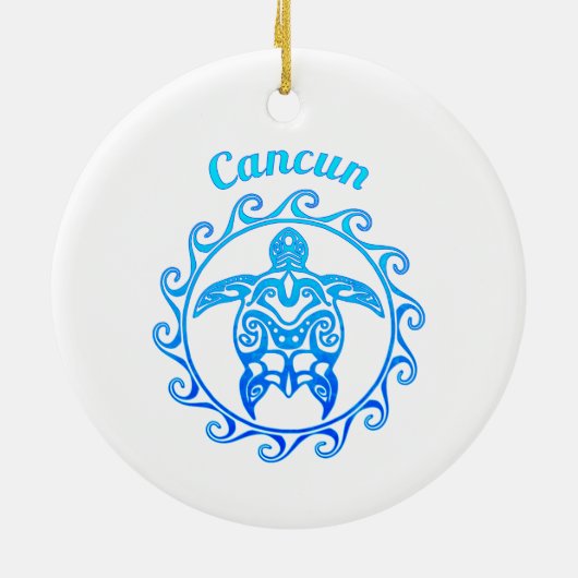 Ocean Blue Tribal Turtle Cancun Keramisch Ornament (Achterkant)