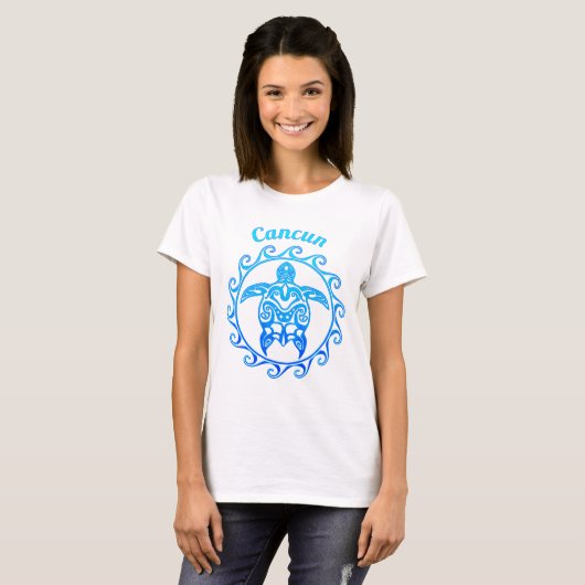 Ocean Blue Tribal Turtle Cancun T-shirt (Voorkant volledig)