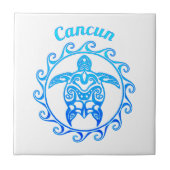 Ocean Blue Tribal Turtle Cancun Tegeltje (Voorkant)