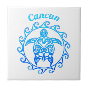 Ocean Blue Tribal Turtle Cancun Tegeltje