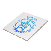 Ocean Blue Tribal Turtle Cancun Tegeltje (Zijkant)