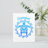 Ocean Blue Tribal Turtle Cozumel Briefkaart (Staand voorkant)
