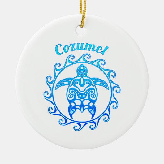Ocean Blue Tribal Turtle Cozumel Keramisch Ornament (Voorkant)