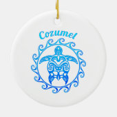 Ocean Blue Tribal Turtle Cozumel Keramisch Ornament (Achterkant)