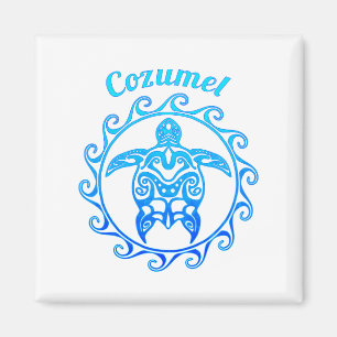 Ocean Blue Tribal Turtle Cozumel Magneet