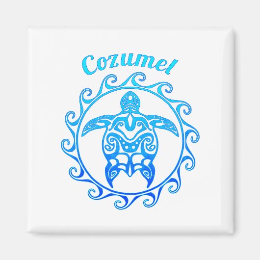 Ocean Blue Tribal Turtle Cozumel Magneet (Voorkant)