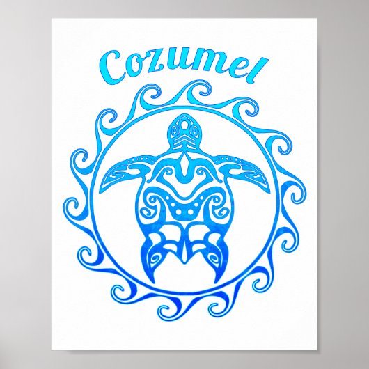 Ocean Blue Tribal Turtle Cozumel Poster (Voorkant)
