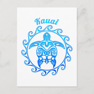 Ocean Blue Tribal Turtle Kauai Briefkaart