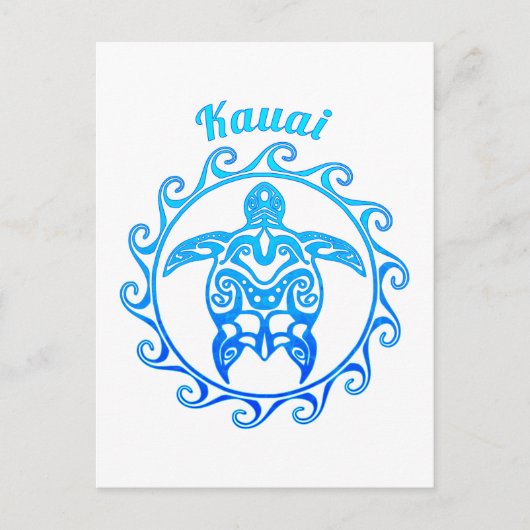 Ocean Blue Tribal Turtle Kauai Briefkaart (Voorkant)