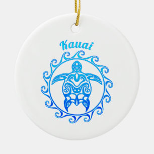 Ocean Blue Tribal Turtle Kauai Keramisch Ornament