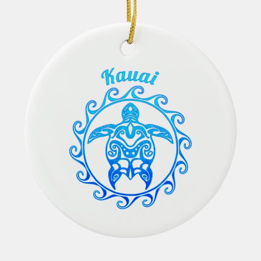 Ocean Blue Tribal Turtle Kauai Keramisch Ornament (Voorkant)