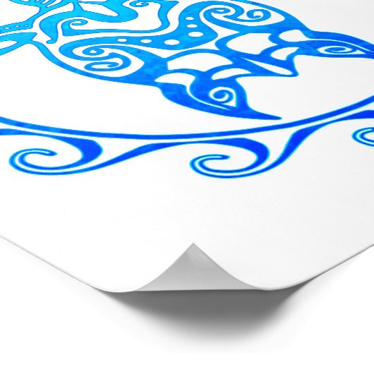 Ocean Blue Tribal Turtle Kauai Poster (Hoek)