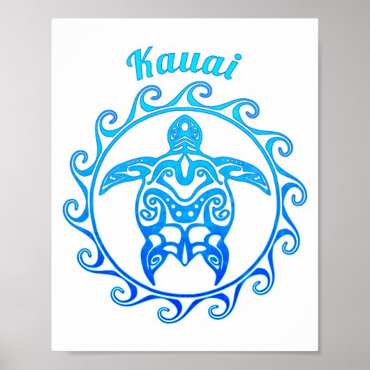 Ocean Blue Tribal Turtle Kauai Poster (Voorkant)